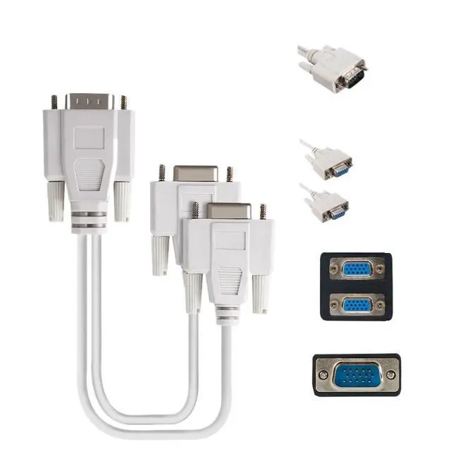 Alt view image 2 of 6 - KUNSR SVGA 1 PC to 2 M>oni>tor Male to 2 Female Y Adapter Splitter Cable 15 PIN 25cm(5pcs)