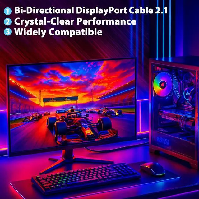 Alt view image 2 of 7 - Cyberguys! DisplayPort Cable 2.1 10ft, Braided w/Gold-Plated Connectors, Display Port 2.1 Cord Supporting 16K@60Hz 8K@120Hz 4K@240Hz, HDR10, DSC, HDCP VESACertified for Gaming Monitor, TV, Graphics