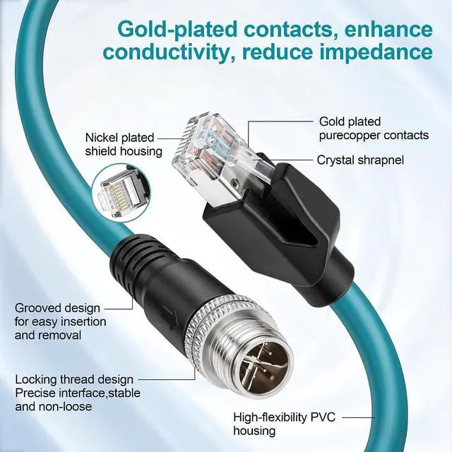 Alt view image 2 of 6 - SZRMCC M12 8 Pin X-Coded to RJ45 Cat7e Ethernet Cable for Cognex in-Sight DataMan 470 Reader Basler Blaze GigE Luxonis Teledyne DALSA Machine Vision-82ft