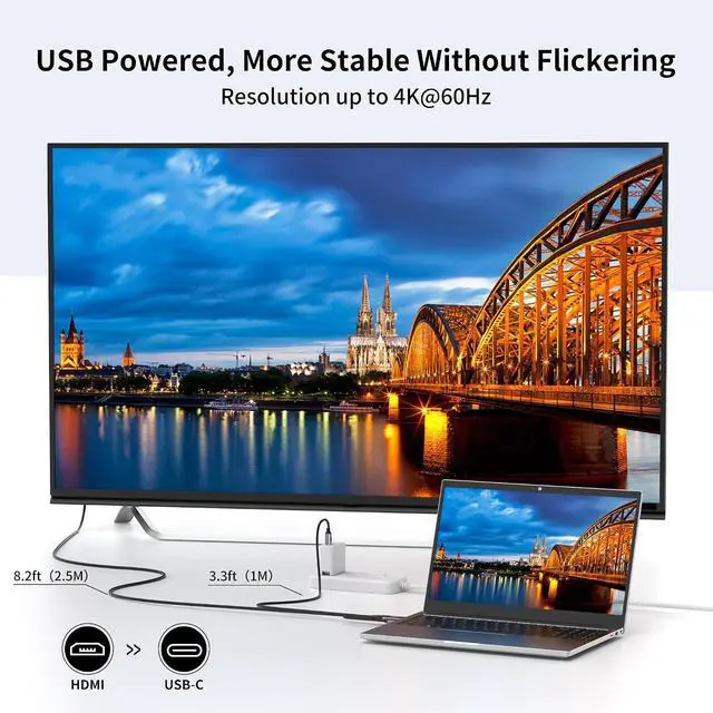 Alt view image 2 of 7 - 90 Degree HDMI to USB C Cable 8.2ft 4K@60Hz, Support Touch, HDMI to Type C Converter Cord(Male to Male), Compatible with Xreal Air, Nreal Air, Steam Deck Dock, PS5, Xbox, Portable Monitor