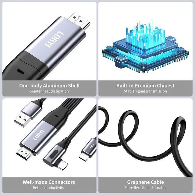 Alt view image 6 of 7 - 90 Degree HDMI to USB C Cable 8.2ft 4K@60Hz, Support Touch, HDMI to Type C Converter Cord(Male to Male), Compatible with Xreal Air, Nreal Air, Steam Deck Dock, PS5, Xbox, Portable Monitor