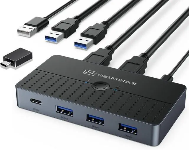 Main image of USB 3.0 Switch Hub, High Speed 2 Computer 4-Port USB C & A Sharing Switch, USB Switcher for PC/Scanner/Printer 5Gbps Data Transfer, KVM Switch Selector Compatible with Windows, Mac, Linux