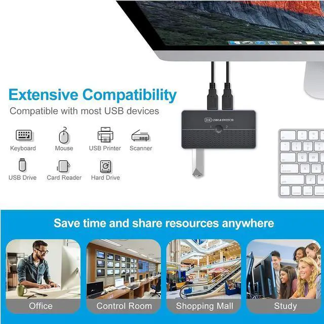Alt view image 6 of 7 - USB 3.0 Switch Hub, High Speed 2 Computer 4-Port USB C & A Sharing Switch, USB Switcher for PC/Scanner/Printer 5Gbps Data Transfer, KVM Switch Selector Compatible with Windows, Mac, Linux