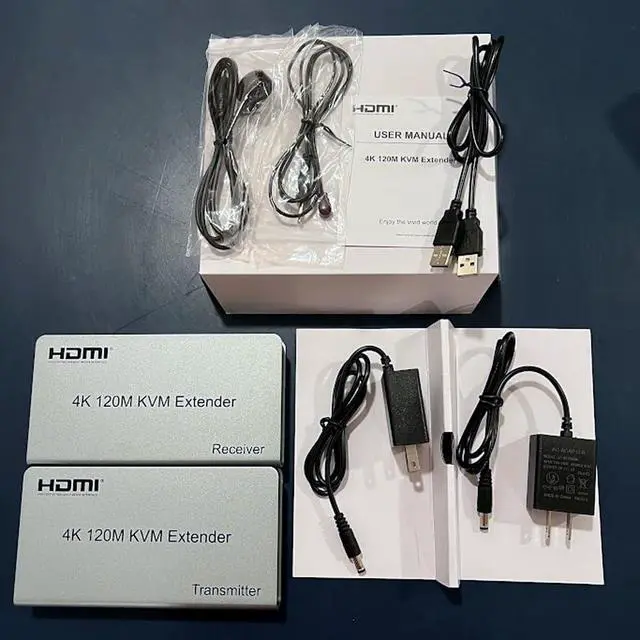 Alt view image 2 of 3 - HDMI 4K KVM Extender Over Single CAT6/7, 390ft (120m) Range, UHD 4K @30Hz, USB 2.0 Keyboard & Mouse Support, EDID Pass-Back, Industrial Metal Housing