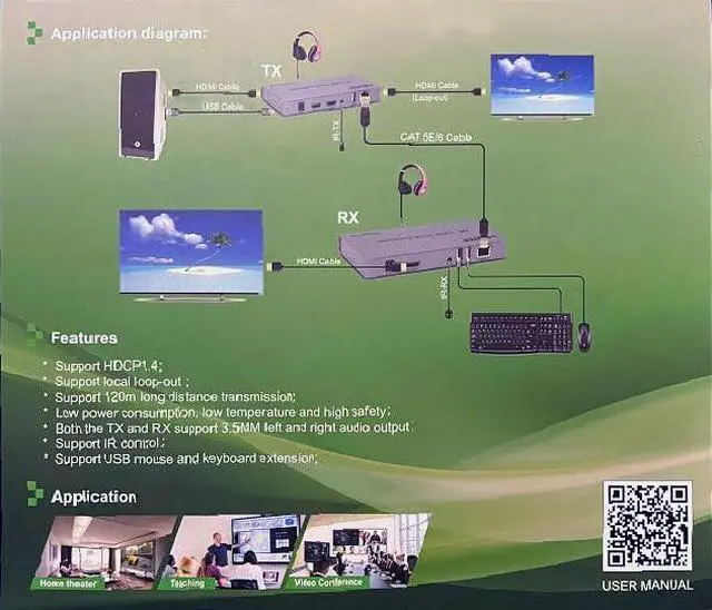 Alt view image 3 of 3 - HDMI 4K KVM Extender Over Single CAT6/7, 390ft (120m) Range, UHD 4K @30Hz, USB 2.0 Keyboard & Mouse Support, EDID Pass-Back, Industrial Metal Housing