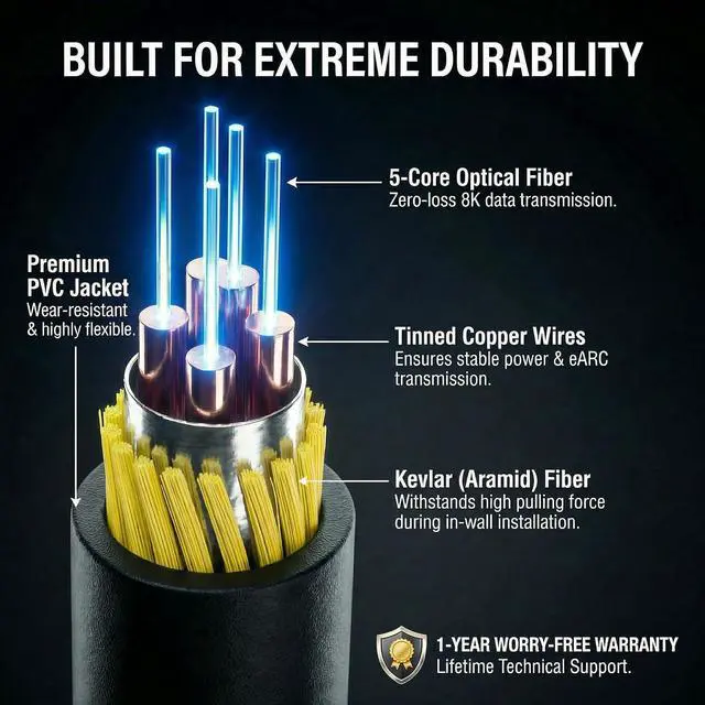 Alt view image 6 of 6 - Fiber Optic HDMI Cable, Active Optical Cable (AOC) High Speed HDMI Cord for in-Wall Installation, Home Theater, Projector, TV and Gaming (8K@60Hz, 100, feet)