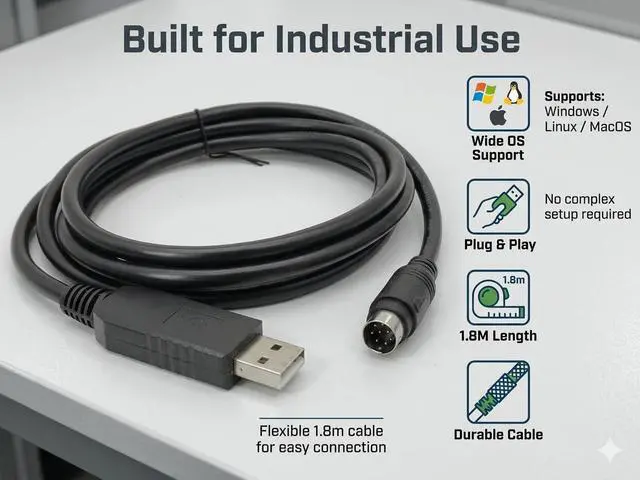 Alt view image 4 of 5 - USB to MD8 Round 8-Pin Cable for Delta PLC DVP-CAB, 1.8m Programming Communication Line