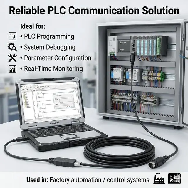 Alt view image 5 of 5 - USB to MD8 Round 8-Pin Cable for Delta PLC DVP-CAB, 1.8m Programming Communication Line