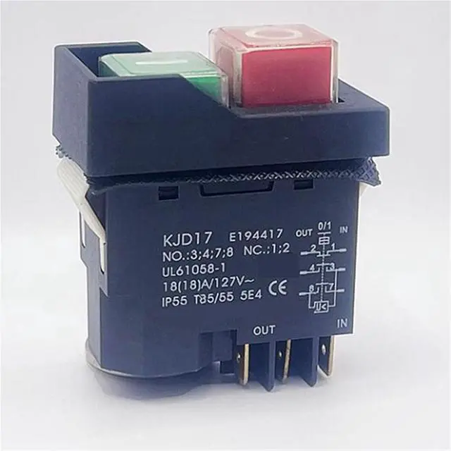Alt view image 4 of 4 - 6 Pins Electromagnetic Start Push Button Switches 18A AC127V IP55 Waterproof Equipment Safety Switch