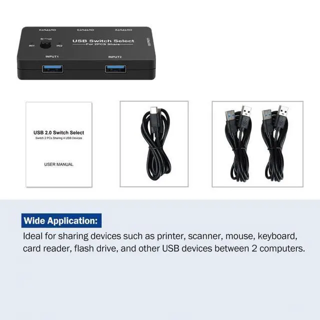 Alt view image 3 of 3 - USB Switch USB 2.0 Two in Four Out Switch