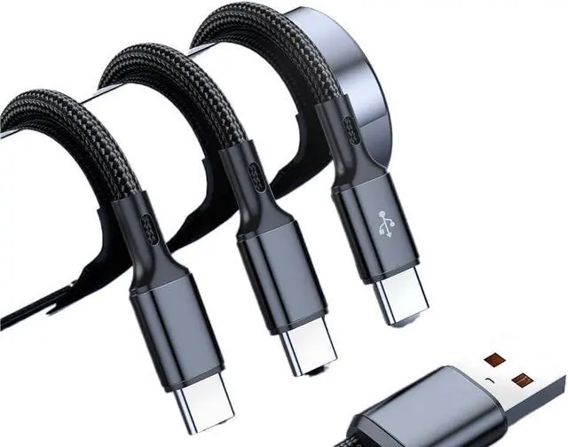 Alt view image 6 of 7 - 100W 6A USB-A to 3 ×t2y>pe-c 3 in 1 Fast Cable(1.2m,H)