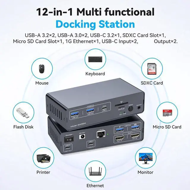 Alt view image 5 of 7 - USB C KVM Docking Station with 4K60hz HDR10 Display USB 3.2 10Gbps Data Transfer Gigabit Ethernet for Multiple Devices