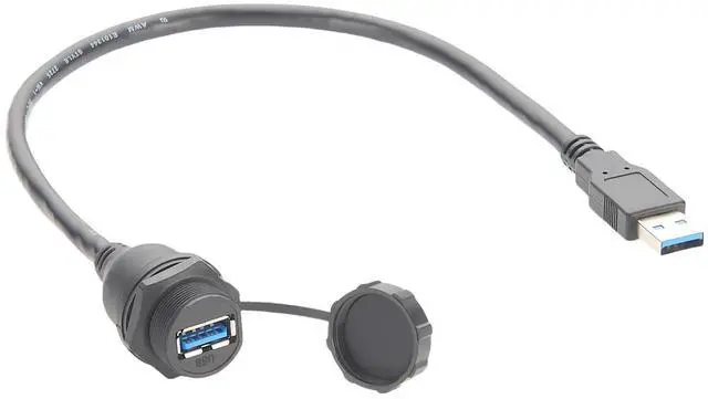 Main image of IP67 USB 3.0 A Connection Extension Cable Type A Male to Female Flush Panel Mount Bulkhead 5Gbps Data Transfer Compatible IFM E70453 for Control Cabinet HMI Automation Systems (1.5M/4.92FT)