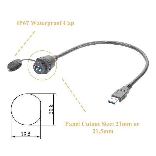Alt view image 2 of 7 - IP67 USB 3.0 A Connection Extension Cable Type A Male to Female Flush Panel Mount Bulkhead 5Gbps Data Transfer Compatible IFM E70453 for Control Cabinet HMI Automation Systems (1.5M/4.92FT)