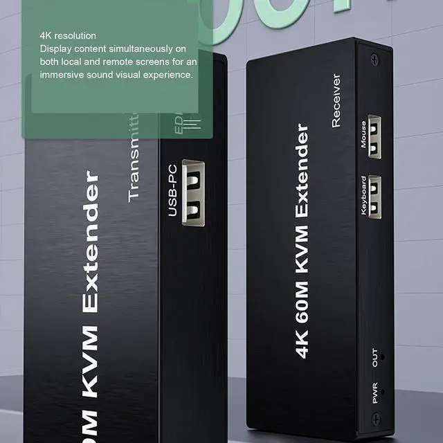 Alt view image 7 of 7 - 120m 4K HD Multimedia KVM USB Extender, Transmit HD Video Over Cat5e/6/7 Cable, Remote Keyboard and Mouse Control, Wide Compatibility, Enhanced Performance