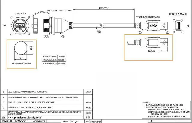 Alt view image 6 of 7 - IP67 USB 3.0 A Connection Extension Cable Type A Male to Female Flush Panel Mount Bulkhead 5Gbps Data Transfer Compatible IFM E70453 for Control Cabinet HMI Automation Systems (1.5M/4.92FT)