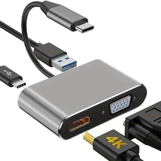Main image of 4 in 1 USB C Hub Multiport Adapter Docking Station Type C to 4K HDTV VGA 100W PD Fast Splitter
