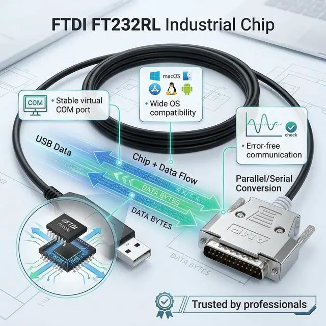 Alt view image 3 of 6 - FT232RL USB to DB25 Male Cable 1.8m for Roland Engravers, RS232 Serial Port PC Control/Data/Download Cable