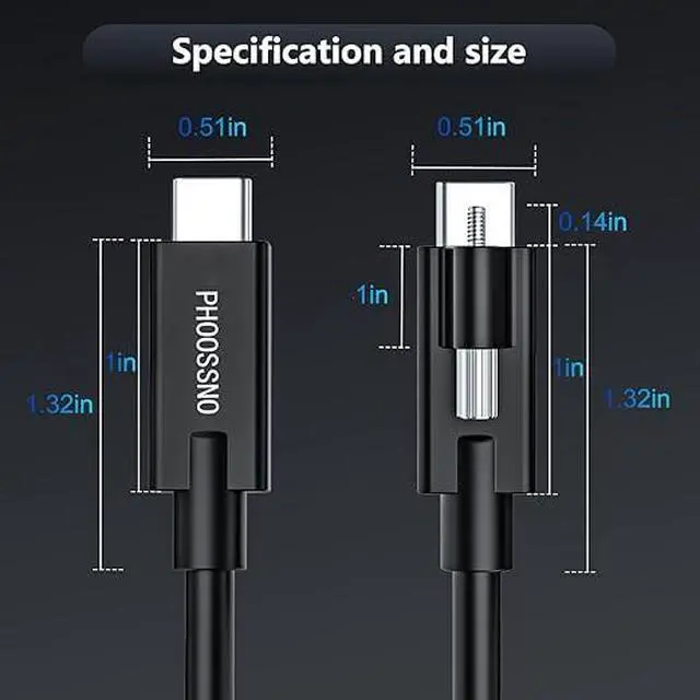 Alt view image 3 of 7 - phoossno USB4 Cable with Screw-Lock 3ft, 80Gbps &240W, 8K, Compatible with Thunderbolt 4/3, Industrial Grade USB C Cable for Machine Vision Camera, Broadcasting Camera, ProAV Installation