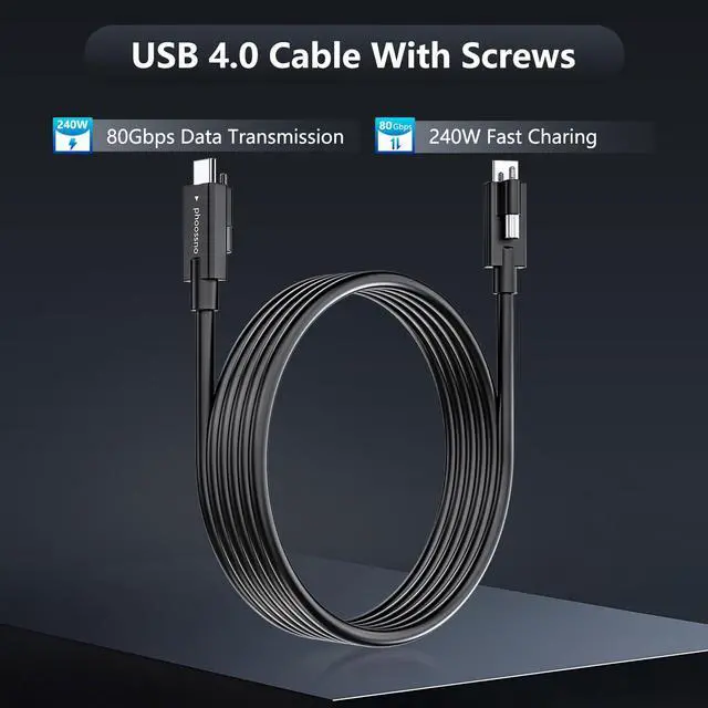 Alt view image 2 of 7 - phoossno USB4 Cable with Screw-Lock 3ft, 80Gbps &240W, 8K, Compatible with Thunderbolt 4/3, Industrial Grade USB C Cable for Machine Vision Camera, Broadcasting Camera, ProAV Installation