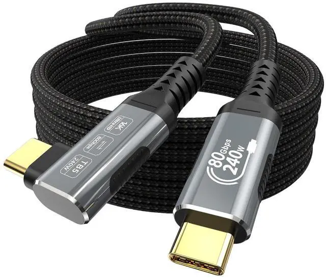 Main image of 80Gbps Right Angle USB 4 Cable for Thunderbolt 5 Cable 6.6FT, 240W Charging, Up to 120Gbps Bandwidth for 16K/Dual 8K, Braided USB C to USB C Cable for Thunderbolt 4, Macbook Pro, iPhone 17, SSD