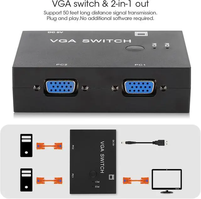 Alt view image 3 of 6 - Vga Splitter Computer Accessory 2-In-1-Out 2 Port Switcher Hd Display Accessories for Host Switch, Vga Splitter Vga Adapter Computer Accessories