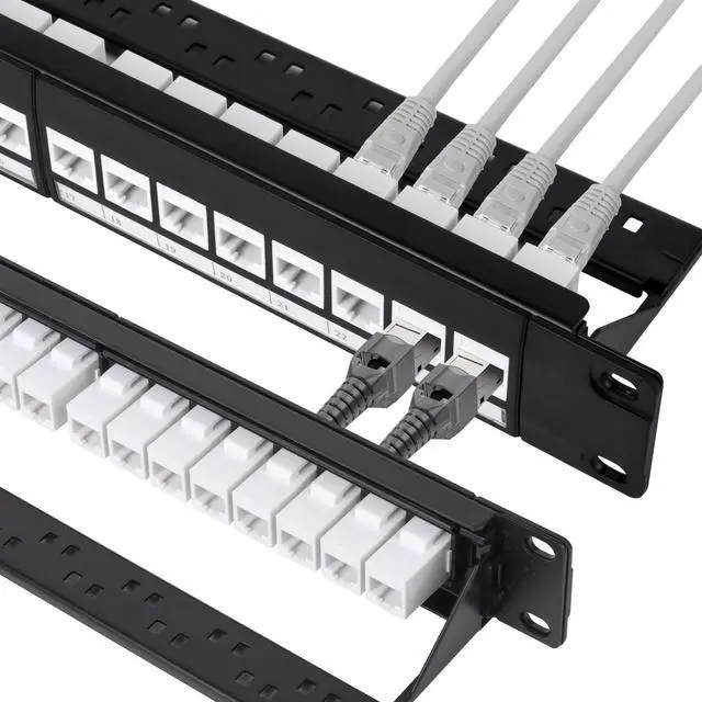 Main image of 24 Port Keystone Patch Panel, 1U 19-inch RJ45 Network Patch Panel with Back Bar, Loaded with 24 Cat6 Couplers (White)