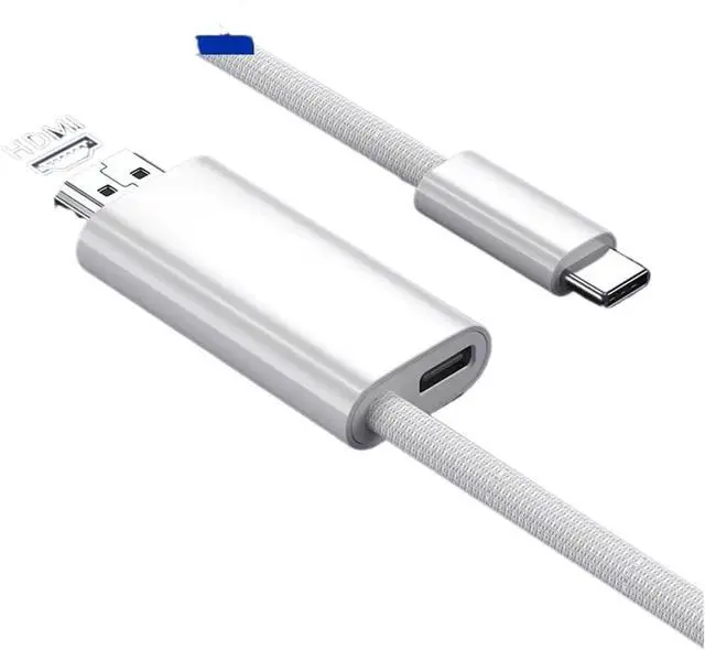 Alt view image 2 of 4 - 4K USB C to HDMI Cable with PD 3 TY>pe C to TV Converter for IPhone15/16 Dex(White)