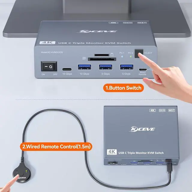 Alt view image 5 of 7 - Thunderbolt 4 KVM Switch 3 Monitors 2 Laptops USB C 4K@60Hz,USB C KVM Switch Displaylink Docking Station for Windows Mac M1-M5, Extended Triple Displays,PD 100W,USB 3.0,USB 3.2,SD/TF,1G Ethernet
