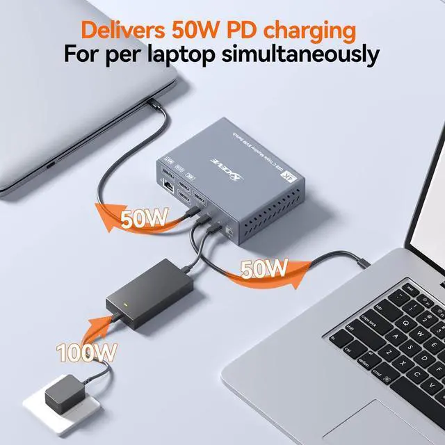 Alt view image 6 of 7 - Thunderbolt 4 KVM Switch 3 Monitors 2 Laptops USB C 4K@60Hz,USB C KVM Switch Displaylink Docking Station for Windows Mac M1-M5, Extended Triple Displays,PD 100W,USB 3.0,USB 3.2,SD/TF,1G Ethernet