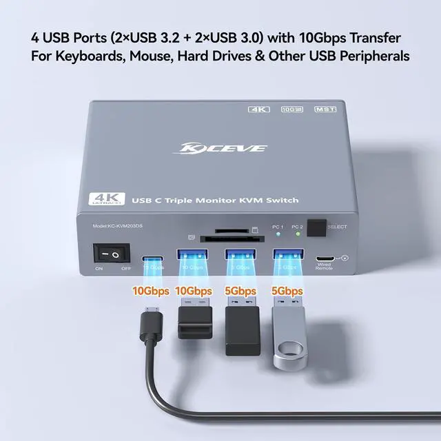 Alt view image 7 of 7 - Thunderbolt 4 KVM Switch 3 Monitors 2 Laptops USB C 4K@60Hz,USB C KVM Switch Displaylink Docking Station for Windows Mac M1-M5, Extended Triple Displays,PD 100W,USB 3.0,USB 3.2,SD/TF,1G Ethernet