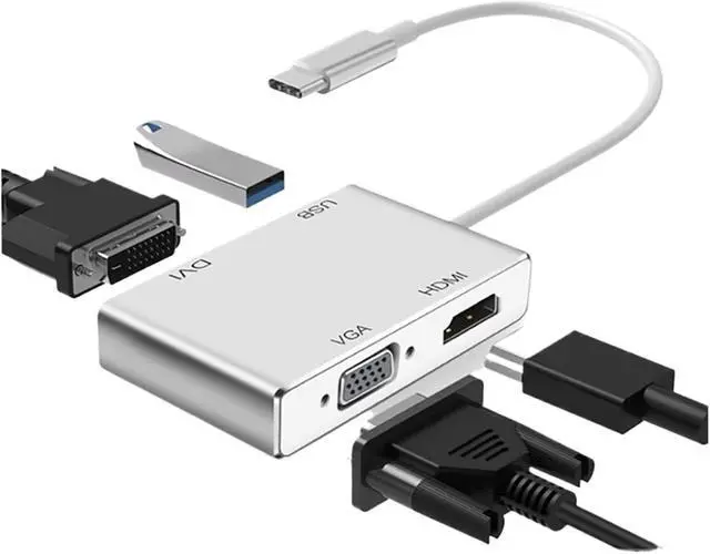 Alt view image 2 of 4 - 4K USB C to HDMI-Compatible DVI USB3.0 Adapter 4 in 1 TY>pe C Hub for Pro Air