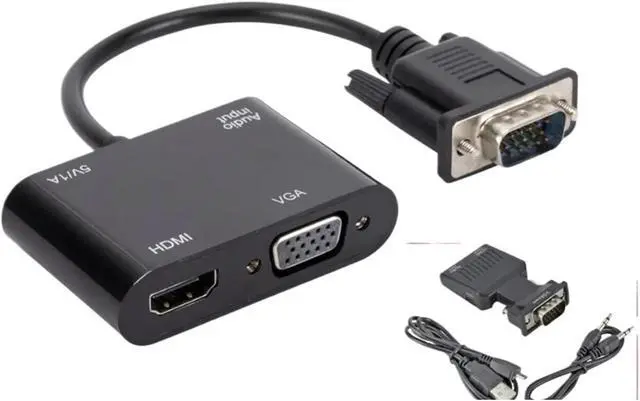 Alt view image 2 of 7 - to HDMI-Compatible Adapter Splitter with 3.5mm Converter Support Display for PC Projector HDTV Multi-Port(VGA to HD VGA)
