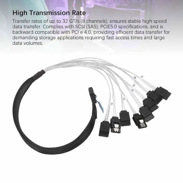 Alt view image 4 of 7 - MCIO 8i to 8x SATA Cable, PCIe 5.0 to MCIO X8 Server Data Center Cable, 50cm for External Graphics Card