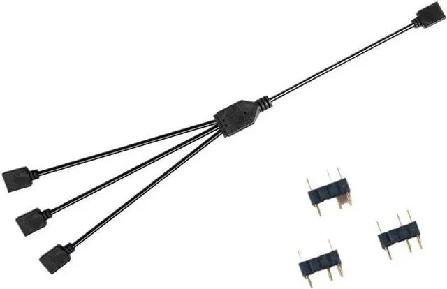 Main image of KUNSR Synchronized Motherboard Cable 4-Pin 12V RGB 3-Pin 5V ARGB 1 to 2/1 to 3/1 to 4/1 to 5 Extension Cord Split Multiple(5V 1 to 3)