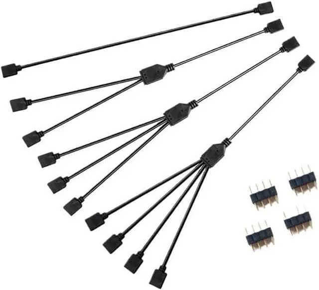 Alt view image 3 of 7 - KUNSR Synchronized Motherboard Cable 4-Pin 12V RGB 3-Pin 5V ARGB 1 to 2/1 to 3/1 to 4/1 to 5 Extension Cord Split Multiple(5V 1 to 3)