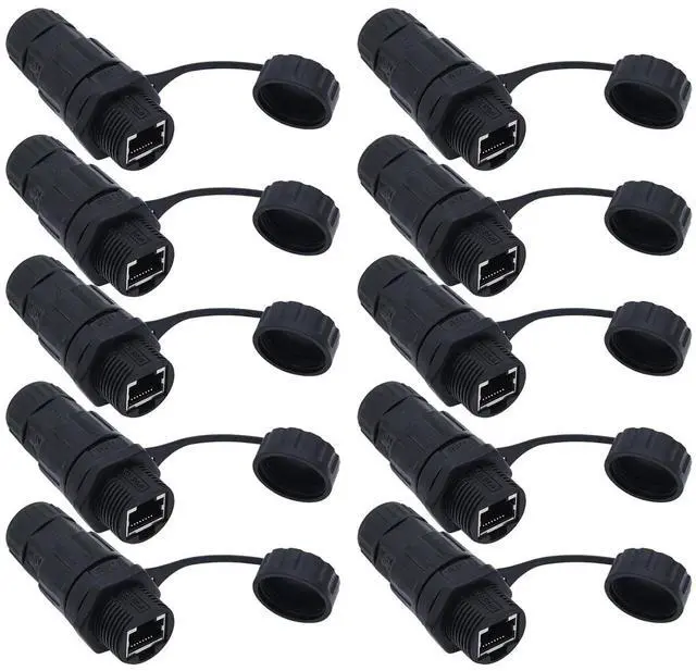 Main image of 10PCS Shielded RJ45 Female to Female Field installable Connector. Provides Feed-Through Cat5/5e/6 ethernet connectivity for Data and PoE in Industrial environments.