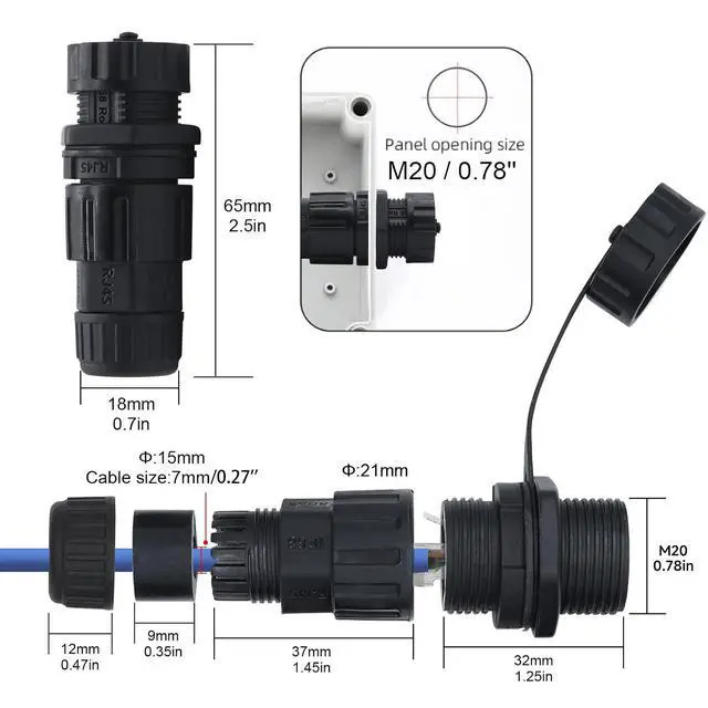 Alt view image 4 of 6 - 10PCS Shielded RJ45 Female to Female Field installable Connector. Provides Feed-Through Cat5/5e/6 ethernet connectivity for Data and PoE in Industrial environments.