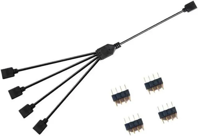 Alt view image 5 of 7 - KUNSR Synchronized Motherboard Cable 4-Pin 12V RGB 3-Pin 5V ARGB 1 to 2/1 to 3/1 to 4/1 to 5 Extension Cord Split Multiple(5V 1 to 3)
