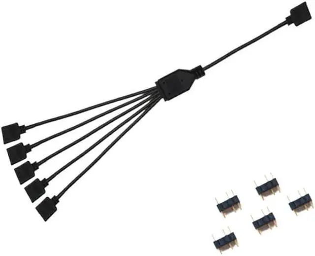 Alt view image 4 of 7 - KUNSR Synchronized Motherboard Cable 4-Pin 12V RGB 3-Pin 5V ARGB 1 to 2/1 to 3/1 to 4/1 to 5 Extension Cord Split Multiple(5V 1 to 3)