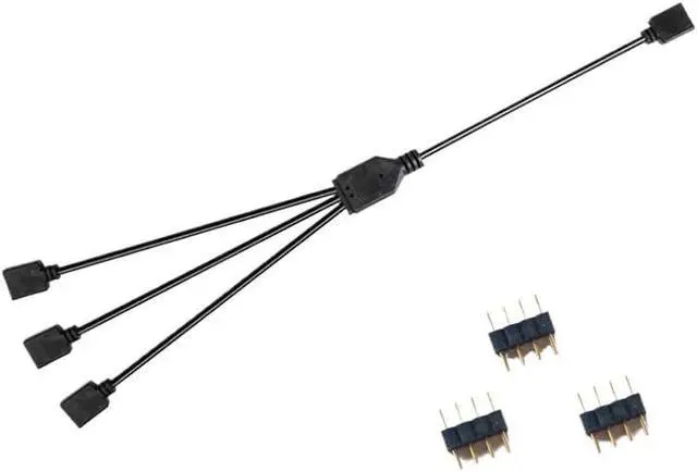 Alt view image 7 of 7 - KUNSR Synchronized Motherboard Cable 4-Pin 12V RGB 3-Pin 5V ARGB 1 to 2/1 to 3/1 to 4/1 to 5 Extension Cord Split Multiple(5V 1 to 3)
