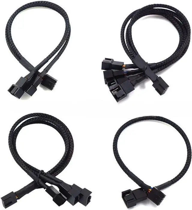 Alt view image 2 of 6 - KUNSR New 4 Pin Pwm Fan Cable 1 to 4/3/2/1 Ways Splitter Black Sleeved 27cm Extension Cable Connector Pwm Extension Cables(1 in 3)