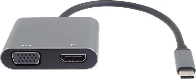 Main image of PremiumCord MST Adapter USB-C to HDMI + VGA, USB 3.2 Type C Male to HDMI + VGA Female, Extended + Mirror Functions, Resolution 4K 2160p, Full HD 1080p, Colour Black, Length 20 cm