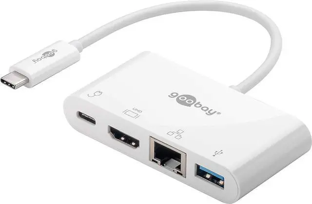 Main image of Goobay 62105 USB-C Multiport Adapter, HDMI + Ethernet, PD, White