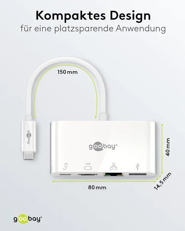 Alt view image 3 of 6 - Goobay 62105 USB-C Multiport Adapter, HDMI + Ethernet, PD, White