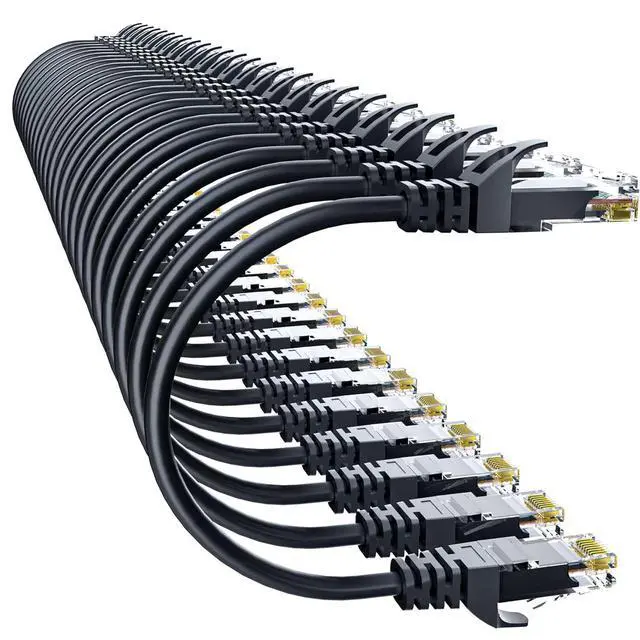 Alt view image 2 of 6 - 24 Pack Snagless Short Cat 5e Ethernet Cable - 10 Ft, High-Speed Internet Network Cable, PoE, RJ45 Connector, Gigabit LAN Patch Cord for Router, Modem, PC, Gaming, Smart TV, PS5, Black