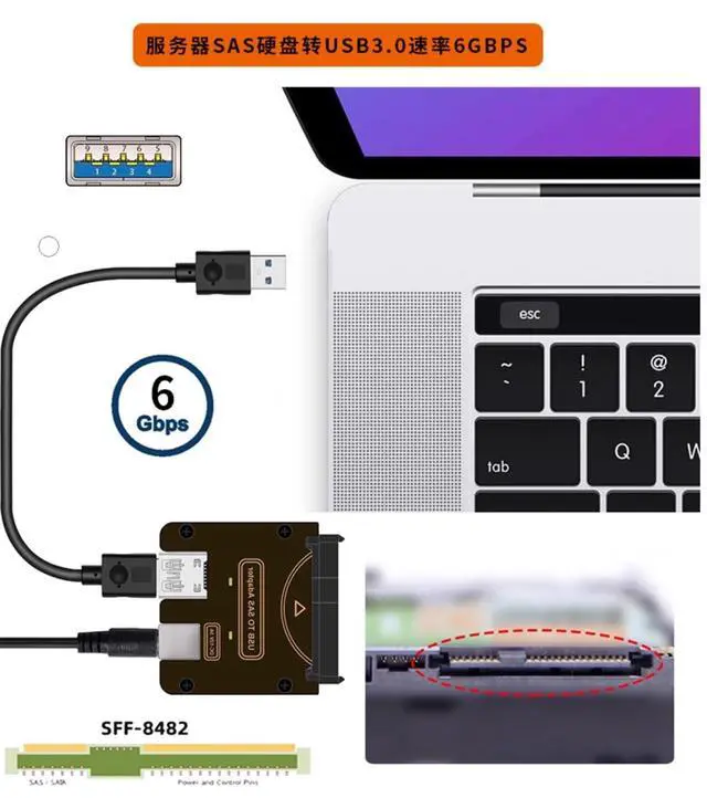 Alt view image 4 of 5 - USB 3.0 to SAS Adapter SAS 29-Pin to USB Converter for 2.5/3.5" SFF-8482 HDD with Power Supply