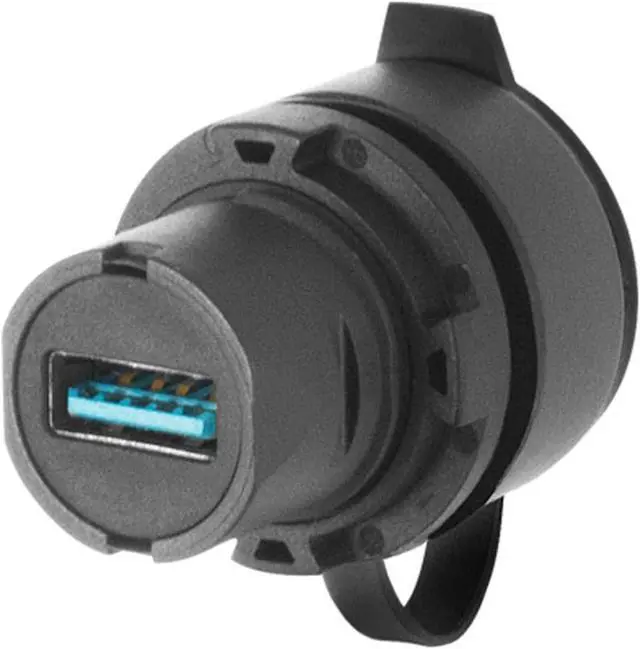 Alt view image 3 of 3 - Waterproof USB A-USB A Bulkhead Connector, Black, 22mm Panel Hole | IP67 Rated, Tamper-Proof Mount, Black Bezel