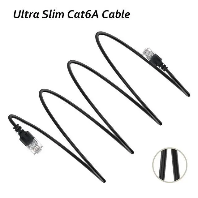 Alt view image 6 of 7 - Elfcam® - 30m/98.4ft Ultra Slim Cat 6A Ethernet Cable 10Gbps 32AWG UTP OD2.8mm 500MHz, 10Gb Thin RJ45 Cat 6A Patch Cord for LAN, Router, Modem, Xbox, Laptop and Servers, Black, 30 Meters