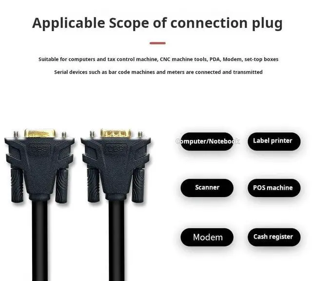 Alt view image 4 of 6 - DB9 Serial Cable RS232 9-Pin Male to Female, 10m Straight-Through Data Cable for PC, POS, Scanner, Industrial Device